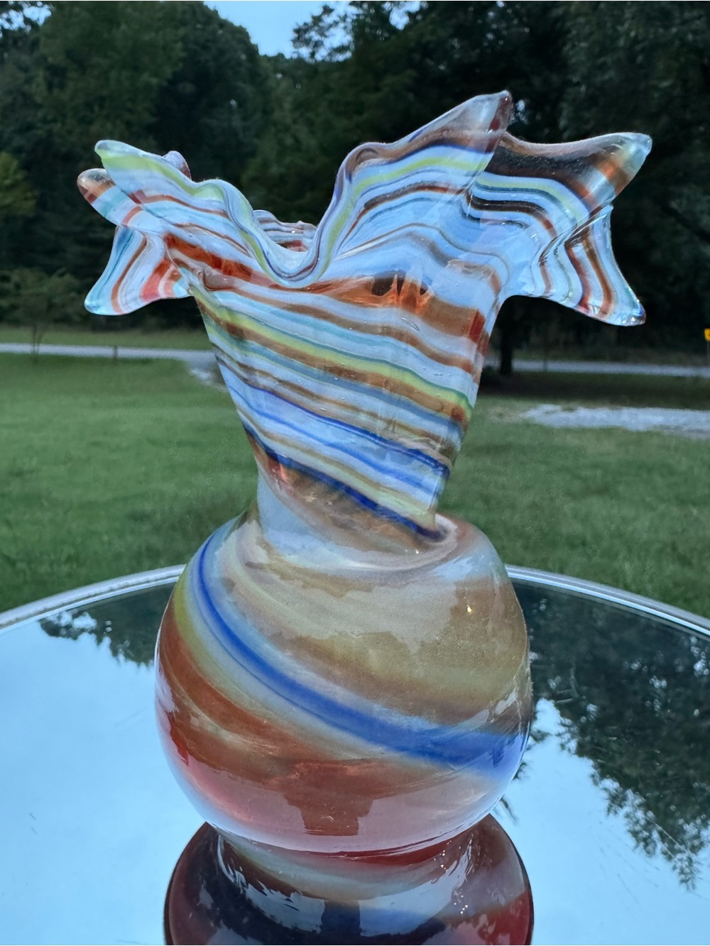 Handblown Multicolor Striped Glass Vase - Brand Unspecified